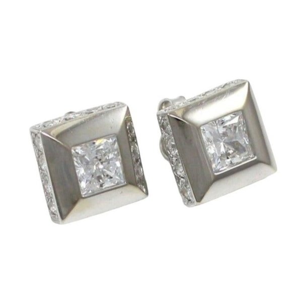 Solid 14K White Gold 3.0 TCW Clear CZ Post Stud Earrings